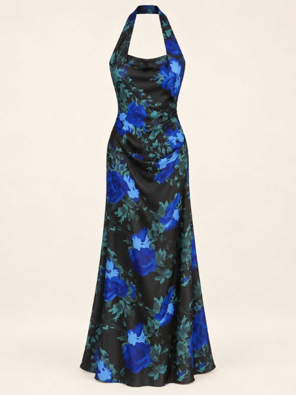 Love Stitch Blue Floral Halter Maxi Dress L NWT